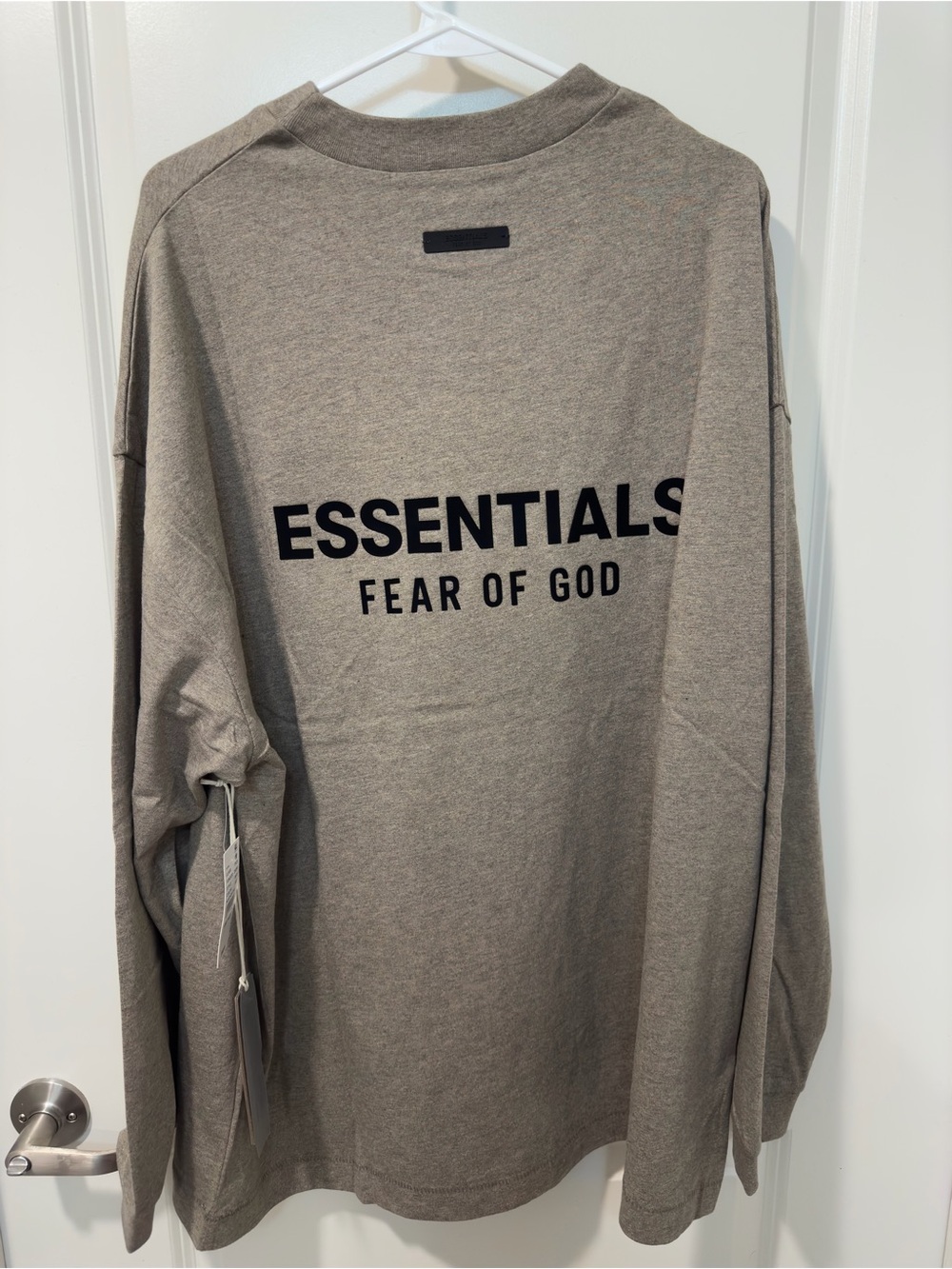 Fear of God ESSENTIALS Long-Sleeve Tee in Taupe with Black Logo
